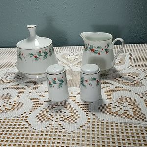 China Pearl "NOEL" Cream, sugar, salt & pepper